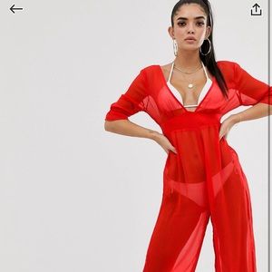 ASOS red chiffon beach jumpsuit
